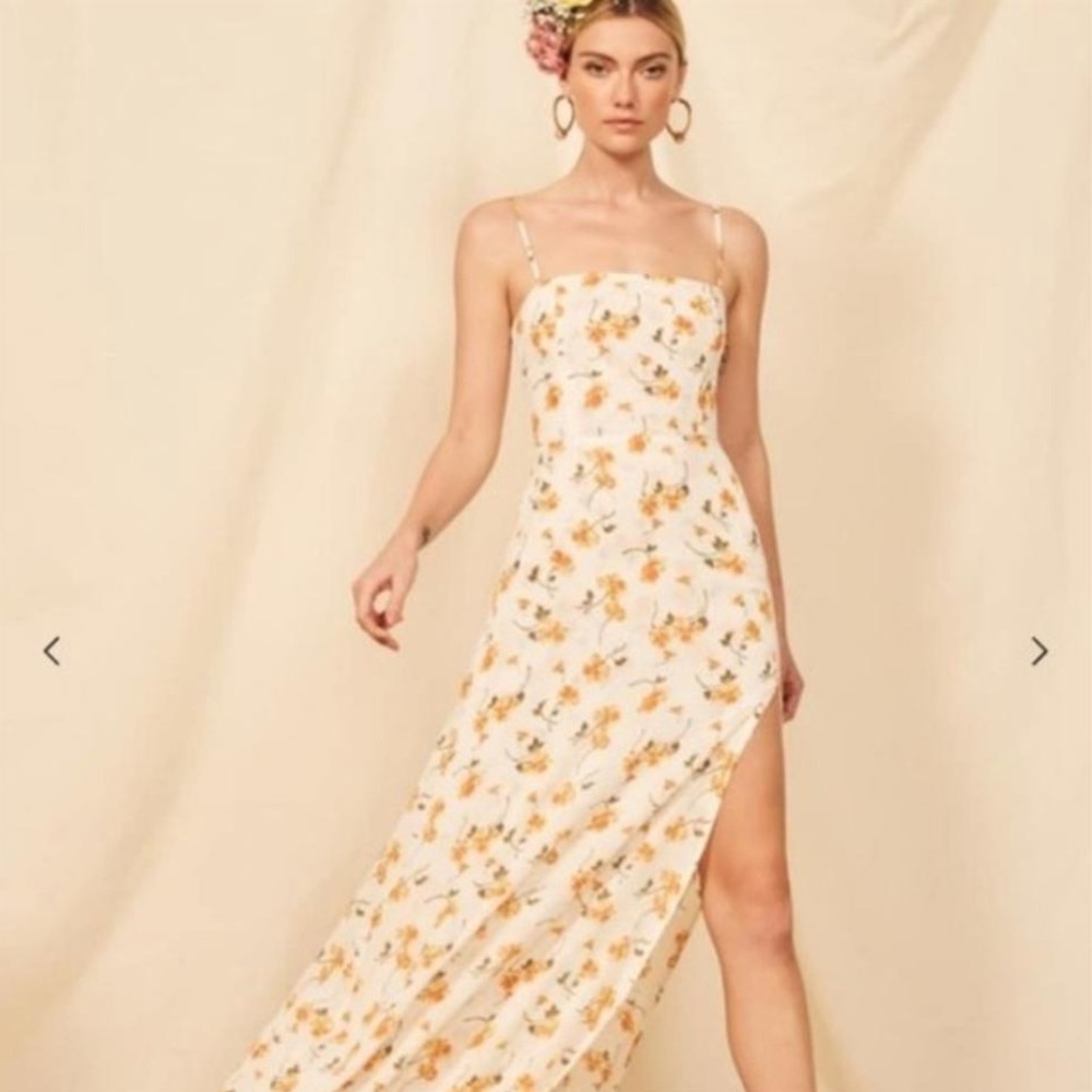 Reformation Yellow White Ingrid Limonada Floral Print Cocktail Dress
